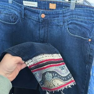Pilcro and the Letterpress Dark Blue Cropped Jeans with Patterned Cuff
